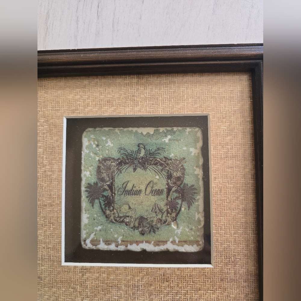Vintage Sally Ray Cairns Publishing Framed Shadowbox Art Tile - Indian Ocean